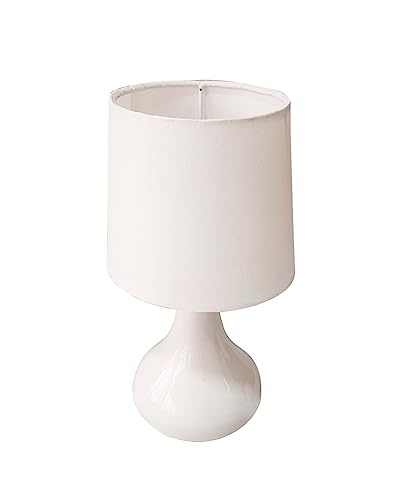 Homesake® Modern Small Ceramic Table Lamp, Warm Light Classic Bedside Desk lamp for Living Room Bedroom Dining, Restaurant, Farmhouse Nightstand Study Lamps with Fabric Shade (White)