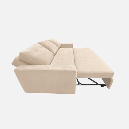 Image of Duroflex Ease - Wood 3 Seater Sofa Cum Bed with Pullout Mechanism, Iconic Beige Finish, 3-Person Sofa