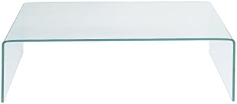 CASART Coffee Table, Rectangular Modern Snack Tea Tables, Tempered Bent Glass, Minimalist Clear Curved Sofa End Glass Tables for Living Room and Bedroom
