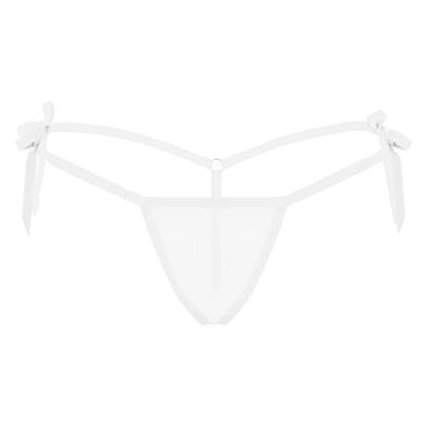 JEATHA Women's Sheer Mesh G-String Thongs Tie-Side Low Rise Mini T-Back Panties Underpant Underwear White One Size Cover