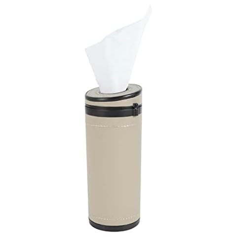 MiOYOOW Car Tissue Holders, Car Cup Holder Tissues Tube Diameter 2.75'' PU Leather Cylinder Tissue Box for Car Bathroom Office Use Cover