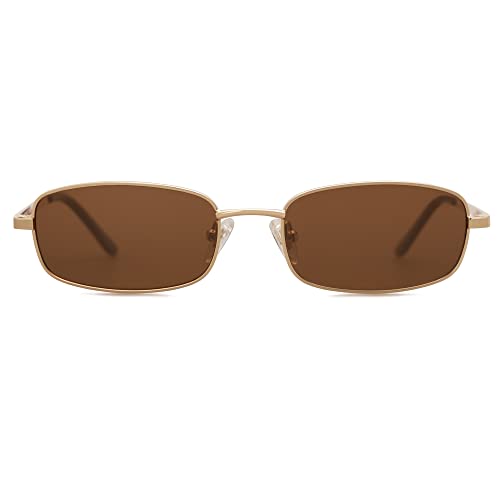 Catálogo de Lentes Dama Top 10. 47 SOJOS anteojos de sol rectangulares retro hippie de los años 70 y 80, pequeñas y estrechas Y2K de moda Sunnies SJ1187, Dorado-Marrón, Pequeño