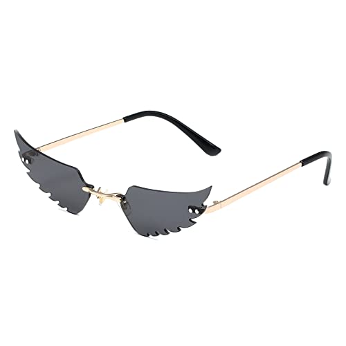 LASPOR Wing Shape Lens Rimless Sunglasses for Women Men Party Glasses
