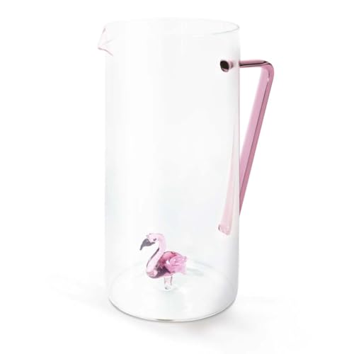 Wd Lifestyle - Caraffa in Vetro Borosilicato 1,2l con Manico Colorato e Decoro in vetro Interno (Fenicottero)