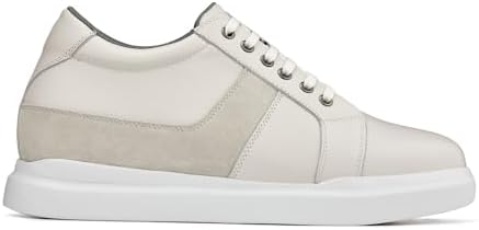 CALTO Men's Invisible Height Increasing Elevator Shoes - Off White Lightweight Leather Lace-up Fashion Sneakers - 3 Inches Taller - K1531 - Size 10 D(M) US | Image 1