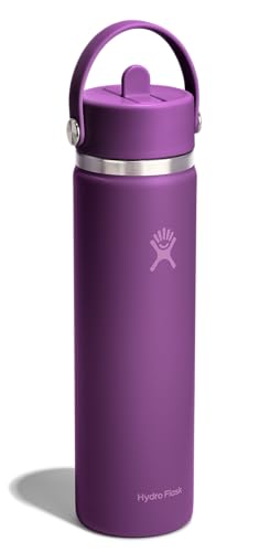 Image of Hydro Flask Water Bottle - Insulated Stainless Steel - Wide Mouth Flex Straw Lid, Non Spill, Leakproof and Refillable in 24 Oz Beachplum Purple