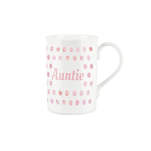 Purely Home Pink Polka Dots Spots Auntie Mug - Fine Bone China Gift/Present Mug for Aunt, Pink,white