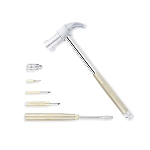 6-in-1 Metal Hammer & Screwdriver Multi-Tool Set with Small Nesting Hammer and Flat Head Phillips Screwdriver Set Non-slip Handle Slotted Best Gift for Husband, Son, Dad and G (Silvery-yellow)