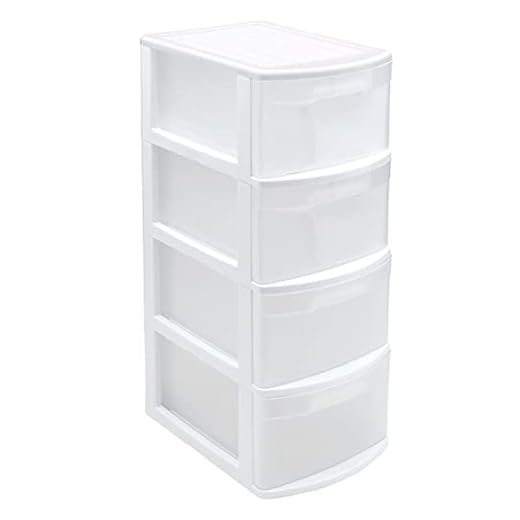 AC - Cajonera de Almacenamiento "Tamesis" con 4 cajones, Torre de almacenamiento multiusos para oficina, hogar, escuela, etc. 78 x 28,5 x 39 cm. Color Blanco.