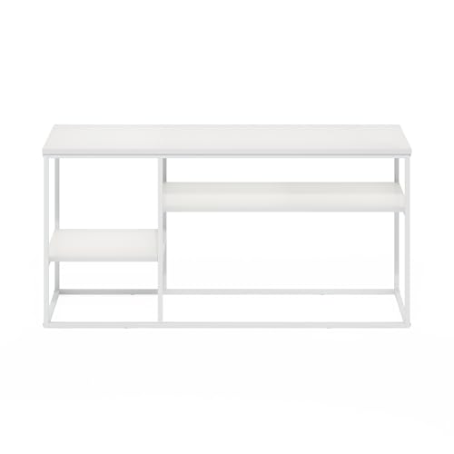 Image of Furinno Moretti TV Stand, 3-Tier Metal Frame Modern Entertainment Center, Open Shelf TV Console for TV up to 45 Inch, for Living Room, Bedroom, Solid White