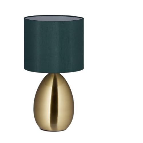 Relaxdays Lampada da Tavolo, Luce Indiretta con Funzione Touch, Abat Jour con Paralume, HxD 34x18 cm, Dorato Verde Scuro