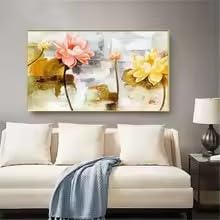BMGKYAGL Kwiat roślina złoty i różowy do wnętrz sztuka ścienna obraz na płótnie panel Cuadros wystrój domu sofa tło (80 x 150 cm/bezramowy)