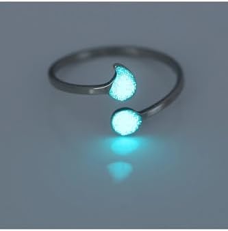 MITH SB TAKI Paslanmaz Çelik Su Damlası Yüzük, Gümüş Renk, Neon Işıklı, Ayarlanabilir - Görsel 2