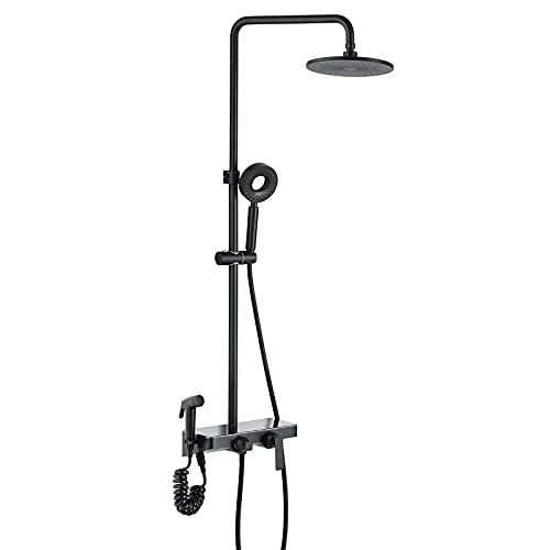 HCZKIUJY Ducha de Lluvia clásica de Pared con una Sola manija, Juego de grifería de baño Negra con Cabezal de Ducha Tipo Lluvia, Ducha de Mano, Grifo de bañera y rociador de bidé.