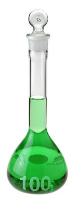 Chemglass CG-1615-200 Series CG-1615 Volumetric Flask with +/- 0.12 mL Capacity #19 Size Stopper, Heavy Wall, Wide Mouth, Large Numbers, Flat Bottom, Class A, 175 mm Height, 200 mL
