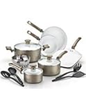 T-fal, Celebrate Ceramic, C991SE, PTFE-free, PFOA-free, Dishwasher Safe Cookware, 14 Pc. Set, Champagne