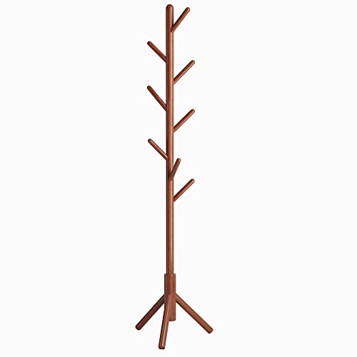 YMYNY Perchero de Madera, Arbol de Pasillo de Pie con 8 Ganchos, Perchero de Pasillo para Sombrero, Soporte para Bolso, Paraguas, Ropa, Bufandas, Tamaños Ajustables, Marrón HD-HRF-1195