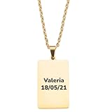 xulisimo Collar rectangular de acero inoxidable personalizable para mujer y hombre con cadena de 45 cm, colgante grabado a láser con texto, nombre o mensaje duradero (Dorado)