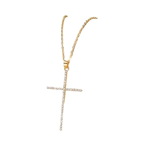 Collier pendentif croix en cristal dore pour femme