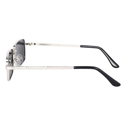 Image of Classic Rectangular Metal Frame Sunglasses, Silver Frame with Black Lenses, UV Protection