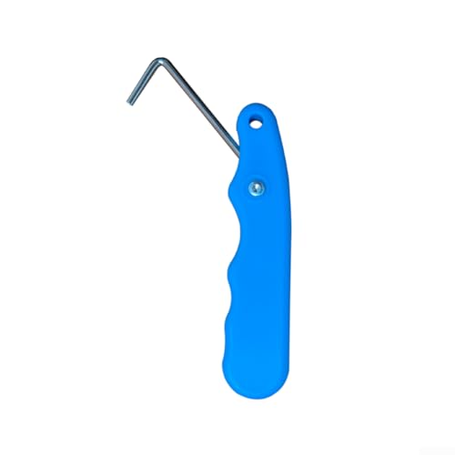 Apriete de encaje plegable de acero inoxidable, 1 pieza, herramienta compacta de 3.7 x 1.7 x 0.6 pulgadas con mango antideslizante para patinadores y usuarios de botas (gancho azul para zapatos)