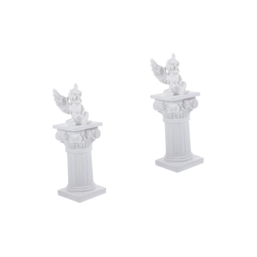 PRETYZOOM 2 Sets Roman Column Resin Statue Desktop Stand Greek Mythology Inspired Decorative Figurine with Angel Sculpture Detailed Resin Craft for Home Office Bookshelf Ornament Unique