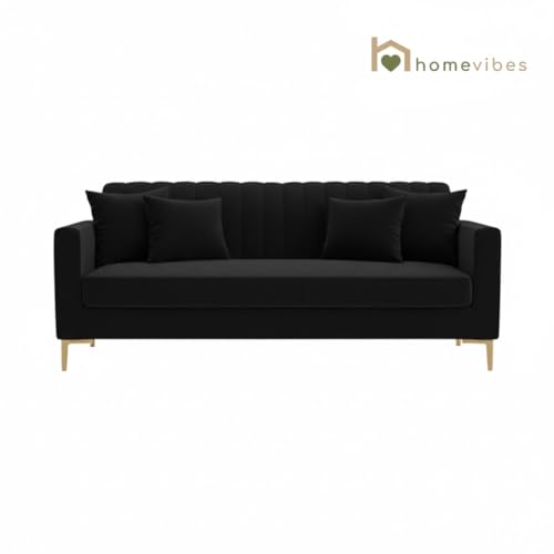 Image of 3+2 Seater Velum Fabric Sofa Set for Living Room, Modern Design with High Density Foam, Solid Wood Frame, Ergonomic Comfortable Seating for Home & Office (Black, 3+2 Seater) | Soft foam comfort, Strong wood frame