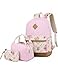 School Backpacks for Teen Girls Lightweight Canvas Backpack Bookbags Set (Pink)