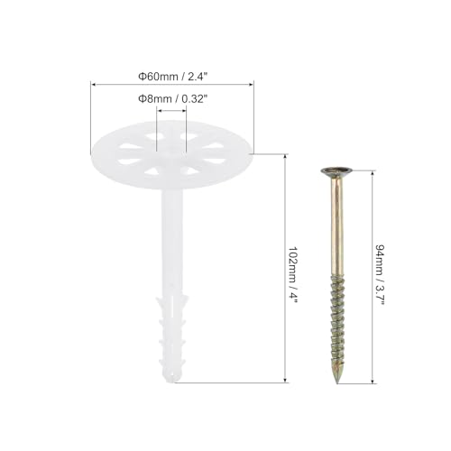 Image of PATIKIL 102mm Perforated Insulation Pins, 30 Pack Insulating Nails Wall Plug Plastic Expansion Bolt for Fixing Foam Boards to Masonry Wall or Ceiling