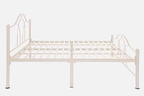 Image of Alto Metal King Size Bed Without Storage | Wrought Iron Double Bed with Headboard & Footboard | Sturdy Powder Coated Platform Bed King Size Cot for BedroomLivingRoom Ivory (75x72)