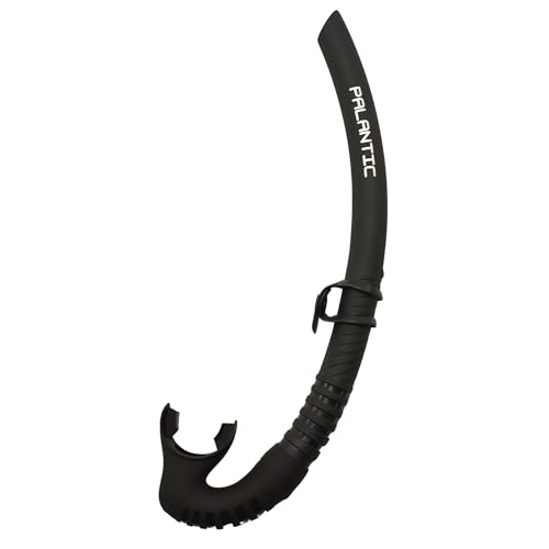 Palantic Low Volume Flexible Snorkel, Black – Silicone Snorkel for Spearfishing, Freediving, and Scuba Diving with Ergonomic Design for Comfortable Breathing and Low Drag