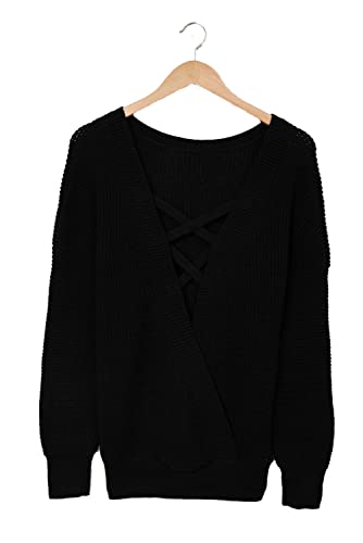 Women Casual Criss Cross V Back Long Sleeve Knitted Sweaters Fall Trendy Crewneck Pullover Jumper Top2