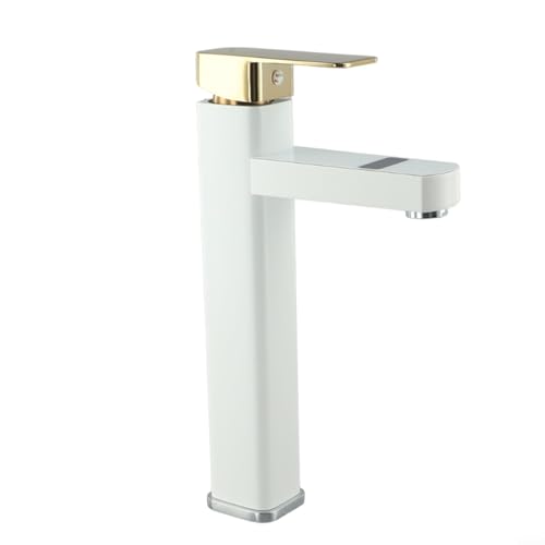 Grifo mezclador termostático con pantalla digital con control para agua fría y caliente, pantalla táctil, grifo para lavabo de baño en acabado blanco (oro blanco alto)