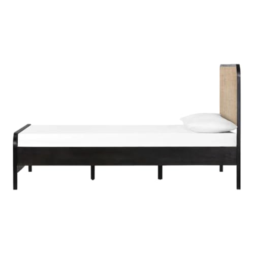 Image of Perk Rattan King Size Bed for Bedroom | Non Storage Cot for Hotel Room | Mango Wood, Black Matt Finish | Mattress Size - 72 x 78 in | Assembly- DIY