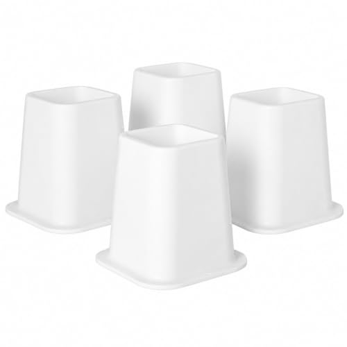 Kings Brand Furniture 6-inch Bed Risers - Set of 4 White Heavy Duty Stackable Furniture Risers for Under Bed Storage Desk Sofa Couch