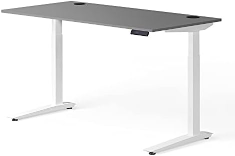 Fully Jarvis Standing Desk 60" x 27" Stone Laminate Top - Electric Adjustable Desk Height from 30" to 49" with Memory Preset Controller (Rectangle, White Frame)