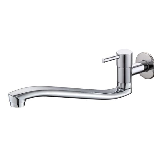 Robinet eau froide mural laiton chrome 24cm avec bec orientable pour évier lavabo