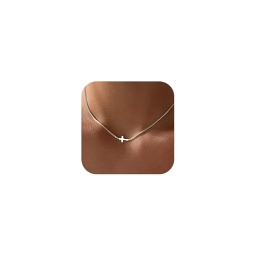 Meteorstarry Cadena de cruz de plata 925 | Collar con cruz colocada en ángulo, resistente al agua y personalizado, elegante cadena de plata de regalo para mujeres y niñas, 48 + 5 cm