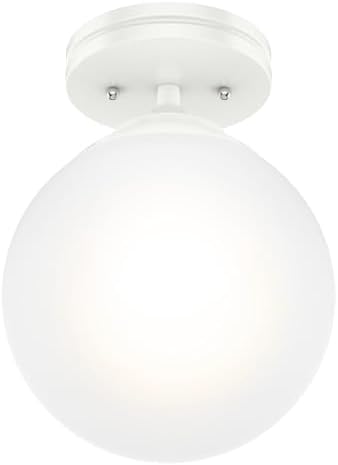 Hunter - Hepburn 1-Light Matte White, Small Flush Mount Light, Dimmable, Modern Style, Globe Shaped, for Bedrooms, Kitchens, Foyers, Bathrooms - 19021