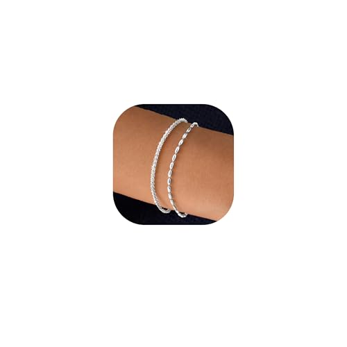 Dainty Sterling Silver Chain Bracelets for Women Stackable Trendy Adjustable Cute Jewelry for Women Waterproof，Gift
