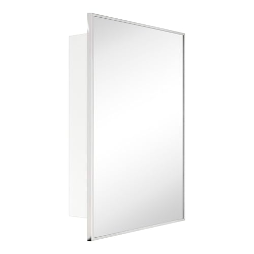 Image of TEHOME 20'' x 30'' Polished Nickel Recessed and Surface Mount Bathroom Medicine Cabinet with Mirror Square Cornered Metal Framed Rounded Rectangle Medicine Cabinet Mirror