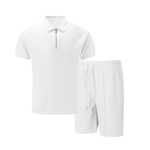 Ensemble été décontracté t-shirt manches courtes col revers fermeture éclair shorts homme