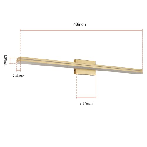 Image of SineRise LED Modern Bathroom Vanity Light Fixtures (48-Inch, 3000K /4000K /6000K, Dimmable), Gold Modern Acrylic Bathroom Wall Lighting Fixtures Over Mirror