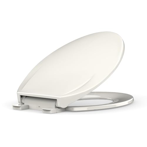 Toilet Seat Elongated,Toilet Seat with Quick-Release And Quick-Attach, Plastic Toilet Seat with Soft Close, Easy Install and Clean - Biscuit