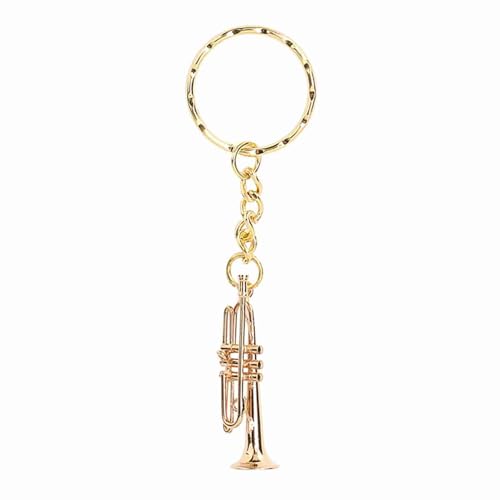 Miniature Brass Trumpet Keychain, Collectible Musical Instrument Replica Charm for Music Lovers...