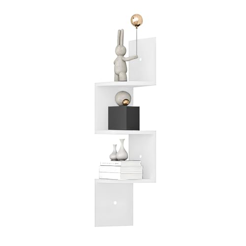 Creacloud Estantería de Esquina para Pared 20x20cm - Organizador Esquinero para Dormitorio, Baño, Salón con 6kg de Carga, Montaje Rápido, Decoración Moderna de Rinconera (Blanco, 3 Niveles)