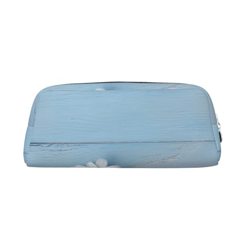 Astuccio grande per matite con fiori bianchi in legno per ufficio piccolo astuccio con cerniera per Taglia unica per trucchi argento azzurro