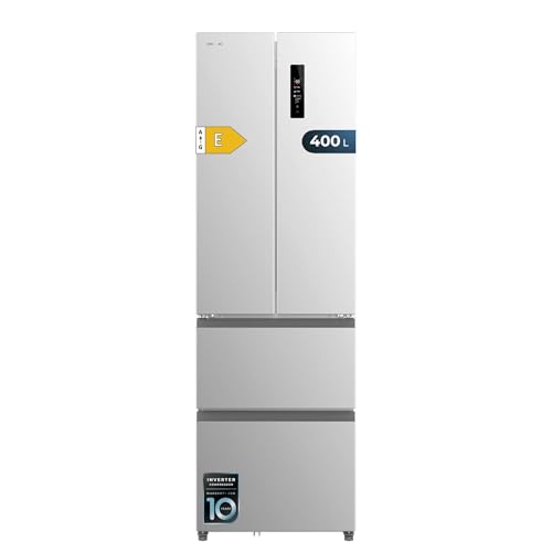 Cecotec Frigorífico Combi No Frost Inox Puerta Francesa 4 Puertas Bolero CoolMarket Combi F2D 400 Inox E. Frigorífico 4 Puertas inox, 400L, Total NoFrost, Motor Inverter y funciones Fast Cooling