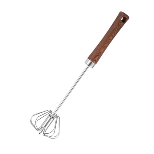 Batidor semiautomático, batidora de mano, batidor de mango de madera con acción giratoria, herramienta de cocina para batir huevos, accesorio de mezcla con fácil agarre, suministros de cocina casera