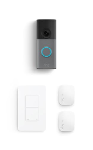 Image of Ring Wired Doorbell 2K (newest model), Speckled Gray with 2 Window and Door Sensors and Smart Light Switch